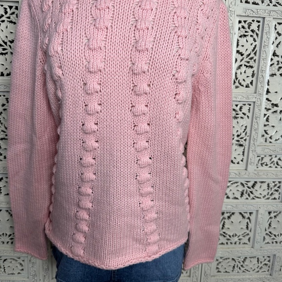 Vintage Talbots Baby Pink Wool Blend Chunky Turtleneck Sweater Sz Medium - Picture 3 of 8